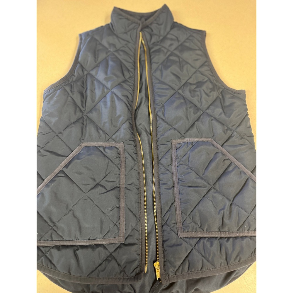 J.Crew Mercantile Womens Navy Blue Quilted Zip Up Puffer Vest XS Gold Zipper